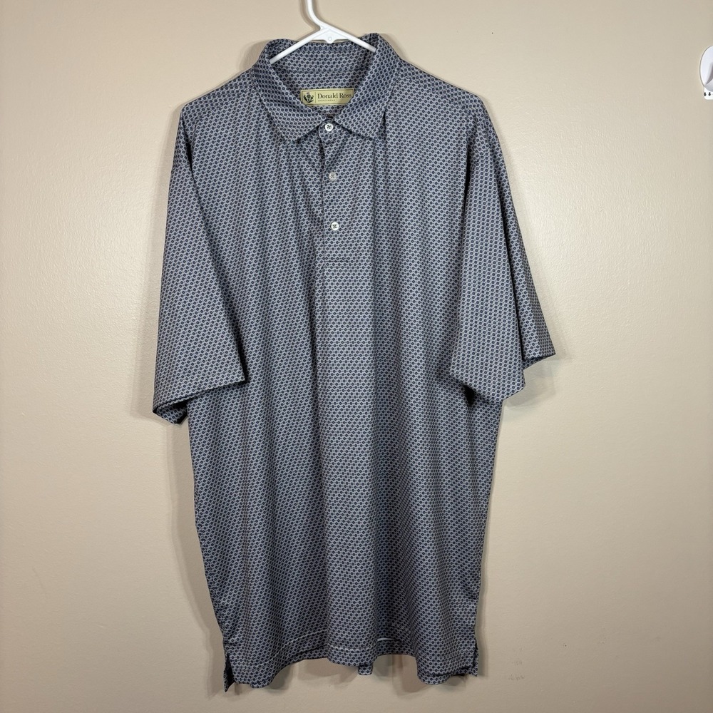 Donald Ross Polo Shirt Men XL Gray Geometric Diamond Dots Golf Preppy SS
